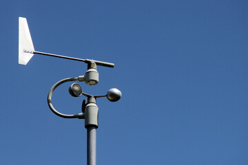 Weather station instruments against blue sky background - obrazy, fototapety, plakaty