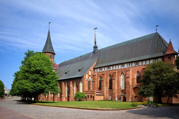 Fototapeta na wymiar Cathedral in Kaliningrad. Kant`s Island architecture in Kaliningrad, Russia