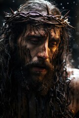 Jesus Christ with a crown of thorns on head passion for the human being The Lamb of God Generative AI Illustration