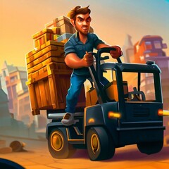A man carrying cargo on a forklift for delivery Generative AI