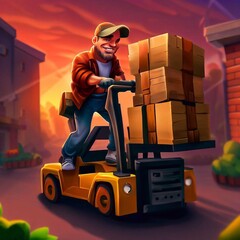 A man carrying cargo on a forklift for delivery Generative AI