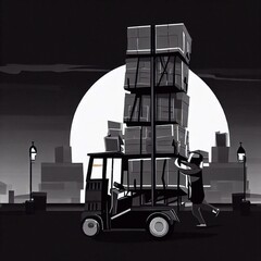A man carrying cargo on a forklift for delivery Generative AI
