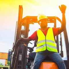 A man carrying cargo on a forklift for delivery Generative AI