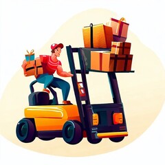 A man carrying cargo on a forklift for delivery Generative AI