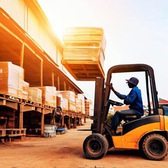 A man carrying cargo on a forklift for delivery Generative AI
