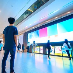 People watching on the panoramic screen of the mall Generative AI