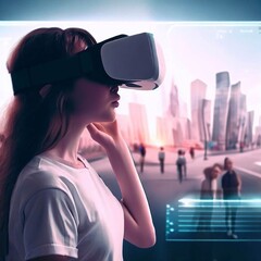 People watching on the panoramic screen of the mall Generative AI