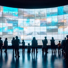 People watching on the panoramic screen of the mall Generative AI
