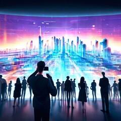 People watching on the panoramic screen of the mall Generative AI