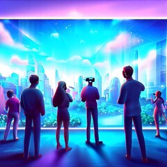 People watching on the panoramic screen of the mall Generative AI