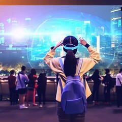 People watching on the panoramic screen of the mall Generative AI