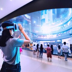 People watching on the panoramic screen of the mall Generative AI