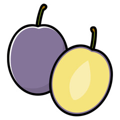 太い線で描かれたカットイラスト / カットしたプルーン