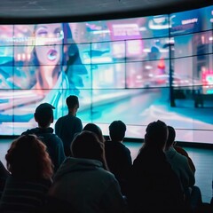 People watching on the panoramic screen of the mall Generative AI