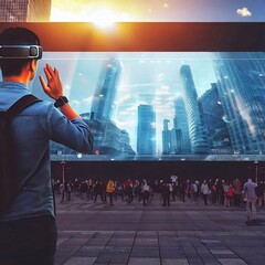 People watching on the panoramic screen of the mall Generative AI