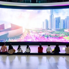 People watching on the panoramic screen of the mall Generative AI
