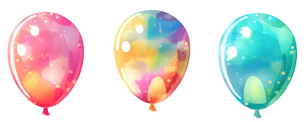 Watercolor birthday balloons, illustration, on white background, decorative elements