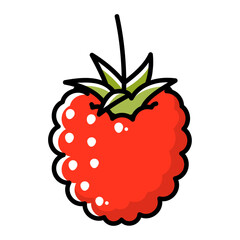 太い線で描かれたカットイラスト / 1個のラズベリー