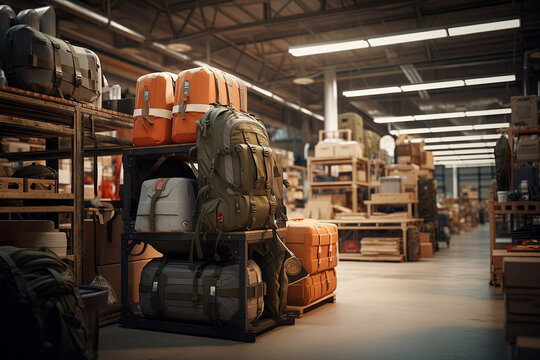 Large warehouse of lost and forgotten luggage at the airport. Suitcases and boxes are waiting for their owner and sending to the owner.