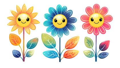 Set of watercolor colorful flowers illustration for floral background, cute flower decoration elements 