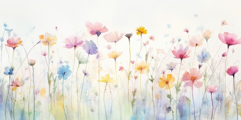  Happy Birthday Watercolor Delicate and dainty, tiny watercolor flowers grace a sunlit meadow, their petals like strokes of pastel hues .Flowers Generative Ai Digital Illustration