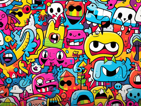 vector image of a pattern with monsters. Vector illustration