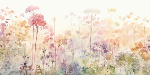 tiny watercolor flowers - Amongst a lush watercolor landscape, tiny flowers bloom in a hidden garden Happy Birthday Watercolor Flowers Generative Ai Digital Illustration