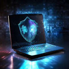 Laptop Cyber Security Hack AI - obrazy, fototapety, plakaty