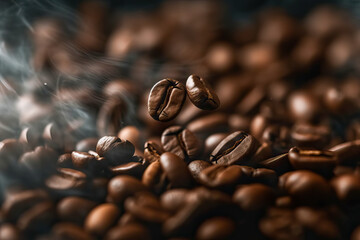  Fresh roasted coffee beans flying in the air macro photo,coffee beans background