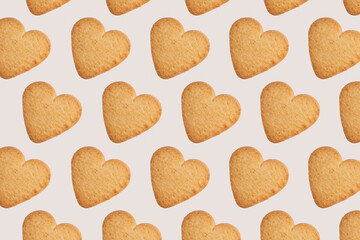 Cookies in the shape of hearts on a white background, collage