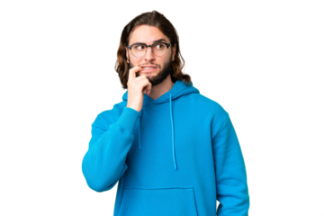 Young handsome man over isolated chroma key background nervous and scared