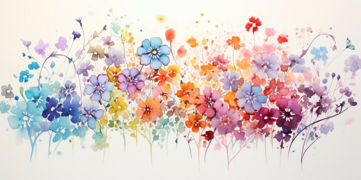 a captivating fusion of mediums, pen ink watercolor flowers bloom on a canvas, their vibrant colors and delicate lines intertwining Happy Birthday Watercolor Flowers Generative Ai Digital Illustration