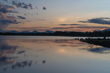 sunset mountains sky river nature outdoors