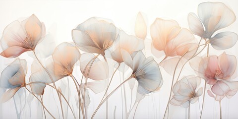  Delicate watercolor flower outlines dance across a pristine canvas, their ethereal presence capturing the essence of lightness and g  Transparent Watercolor Flowers Generative Ai Digital Illustration