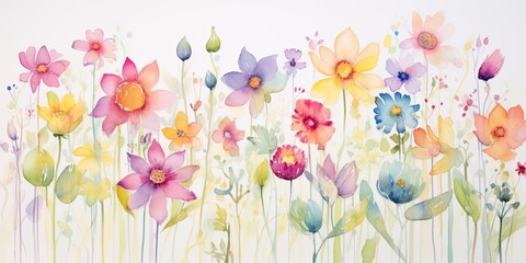 Bright and colorful watercolor flowers dance across a celebratory canvas, their joyful presence radiating happiness and cheer.  Tropical Watercolor Flowers Generative Ai Digital Illustration