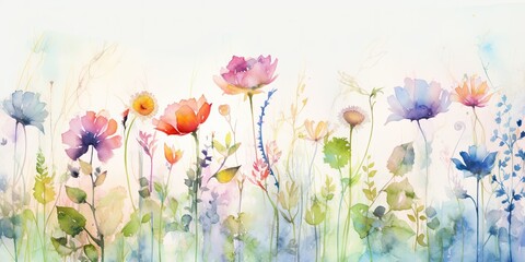 - A whimsical watercolor flower border adorns a canvas, its intricate details and vibrant colors capturing the viewer's attentionTropical Watercolor Flowers Generative Ai Digital Illustration