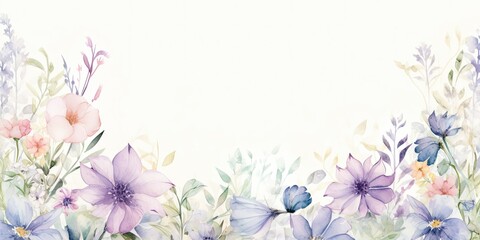   A mesmerizing watercolor flower border surrounds a canvas, its delicate blooms creating a frame of enchantment. Tropical Watercolor Flowers Generative Ai Digital Illustration