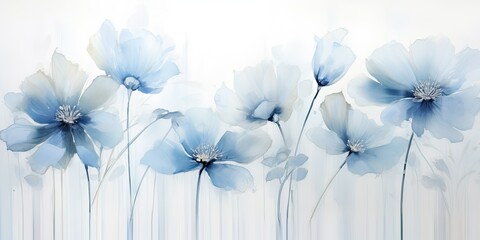  Delicate blue watercolor flowers grace a textured canvas, their ethereal presence evoking a sense of tranquility and serenity.  Blue Watercolor Flowers Generative Ai Digital Illustration