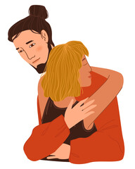 Man and woman cuddling, couple in love hugging