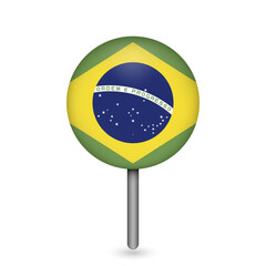 Fototapeta premium Map pointer with contry Brazil. Brazil flag. Vector illustration.
