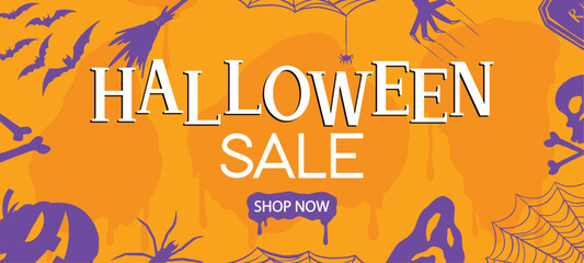 Halloween Sale website banner template. Summer Sale tag. Sale promotional material vector illustration. 