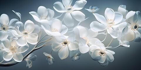  a Pixar rendering of watercolor white flowers, capturing their delicate structure and translucency, illuminated by soft  White Watercolor Flowers Generative Ai Digital Illustration