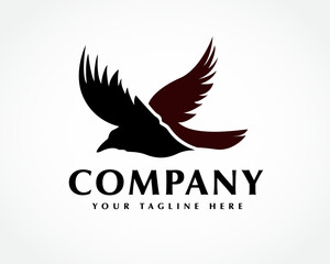 silhouette simple flying raven bird logo design template illustration inspiration
