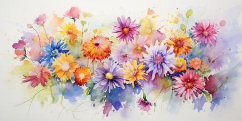 Lively and Expressive Loose Watercolor Flowers in a Playful Arrangement - Bursting with Vibrant Hues and Carefree Brushstrokes Clipart Watercolor Flowers Generative Ai Digital Illustration