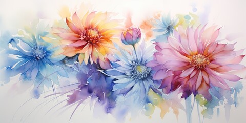 Fototapeta na wymiar vibrant Blooms Unleashed in a Watercolor Symphony - Delicate Brushstrokes Blossoming with Life - Serene and Organic Clipart Watercolor Flowers Generative Ai Digital Illustration