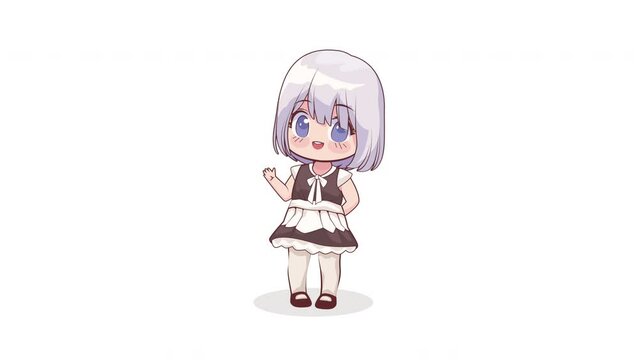 little girl with gray hair anime character animation