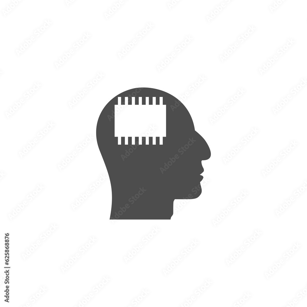 Poster computer chip inside head icon isolated on transparent background
