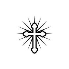 Christian cross with sun rays icon isolated on transparent background