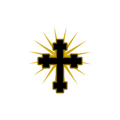 Christian cross with sun rays icon isolated on transparent background