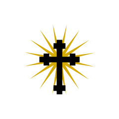 Fototapeta premium Christian cross with sun rays icon isolated on transparent background